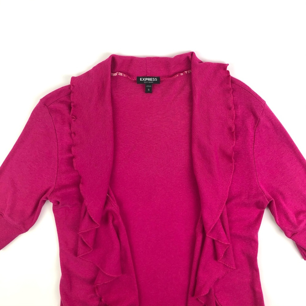 Express Hot Pink Ruffled Flyaway Cardigan - Picture 4 of 7